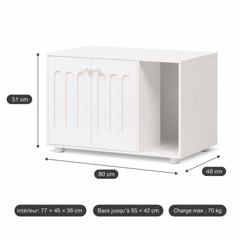 Meuble Cache-Litière Chat Fermé Design Blanc — Éclat