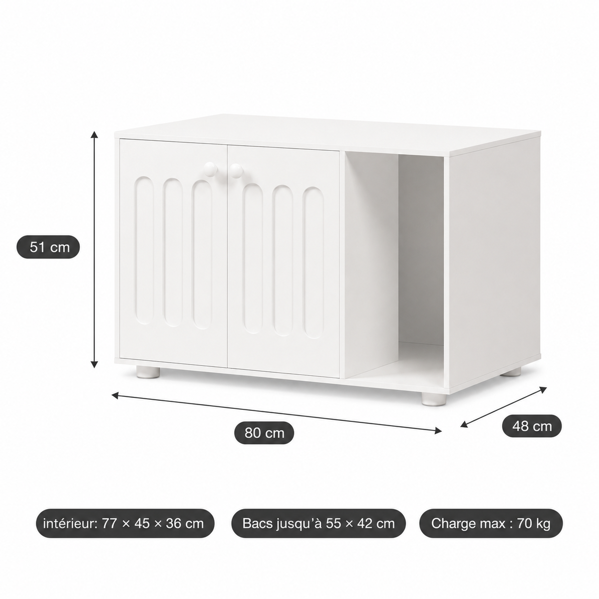 Meuble Cache-Litière Chat Fermé Design Blanc — Éclat