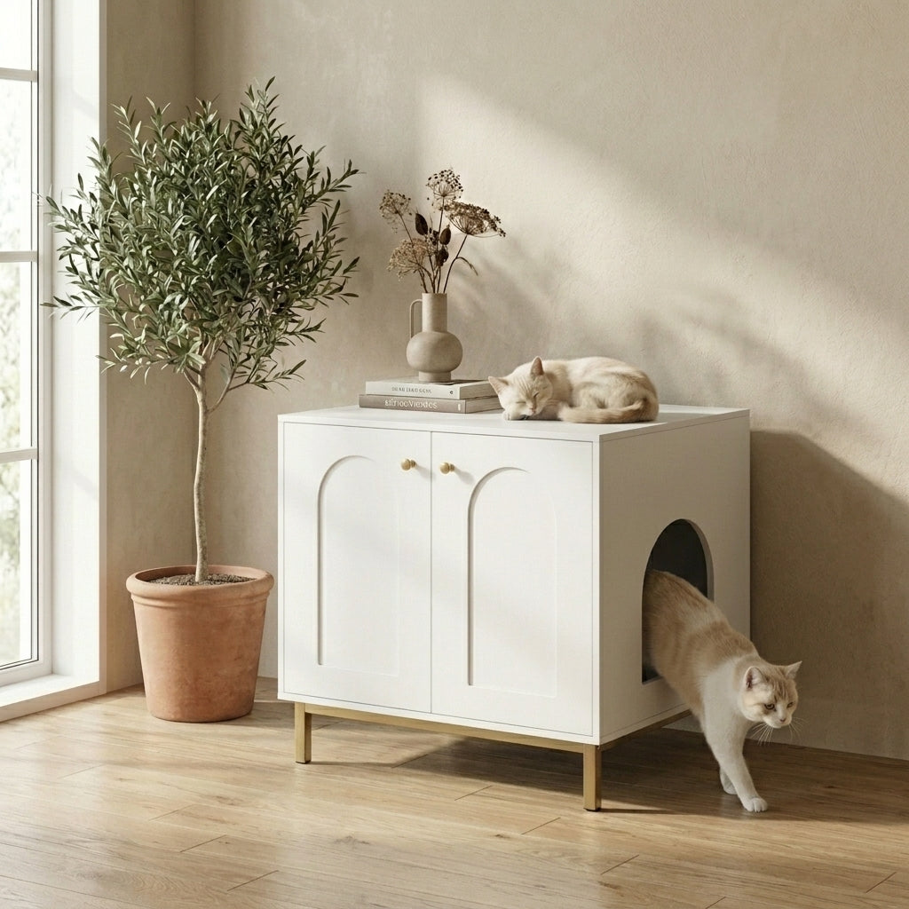 Meuble Cache-Litière Chat sur Pieds Compact — Perché
