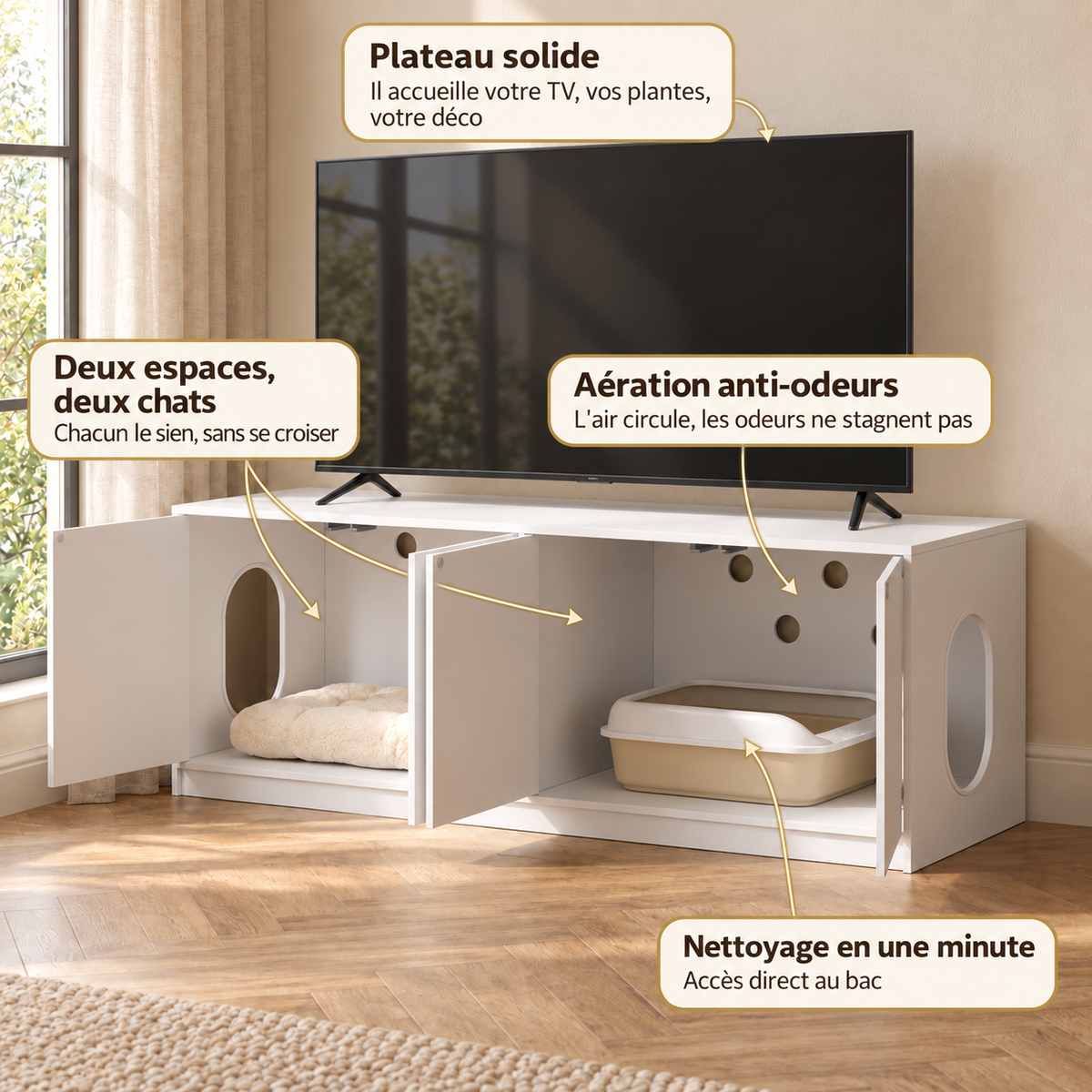 Meuble Litière Chat XXL Design Invisible — Éclipse
